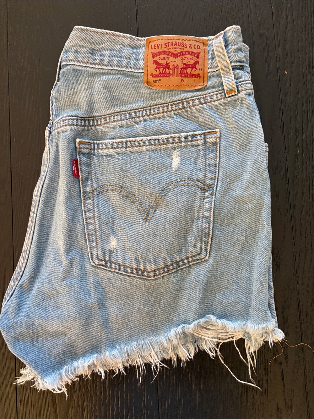 Levi's Light Blue Distressed Cutoff Denim Shorts - Picture 3 of 3